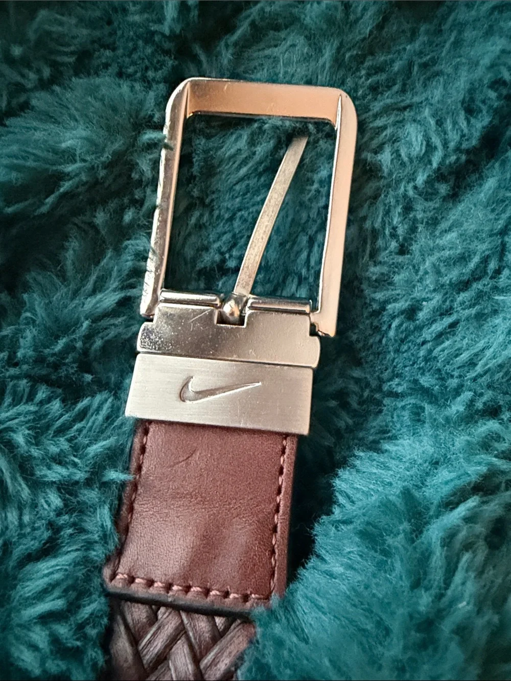 Nike Men’s Black Braided Leather BR/BL Belt with Silver Buckle- reversible 42”